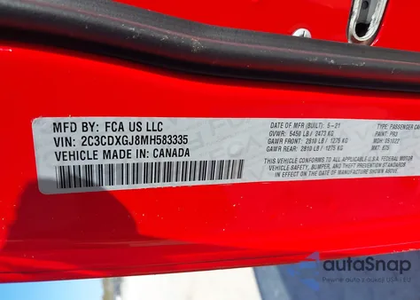 2021 Dodge Charger Scat Pack Widebody Rwd z USA, uszkodzony, nr VIN 2C3CDXGJ8MH583335